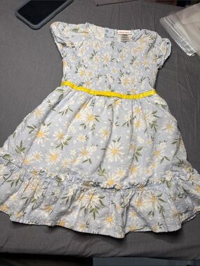 Little Lass Blue Daisy Dress with Yellow Ribbon Trim